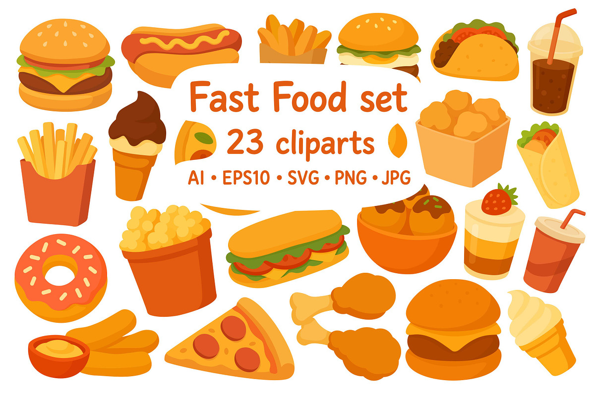 Fast Food Set, a Food Illustration by ananastya (Photo 1 of 3)