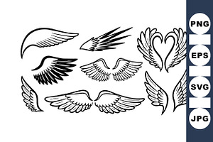 Angel Wings Line Art Set, an Illustration by designvectx