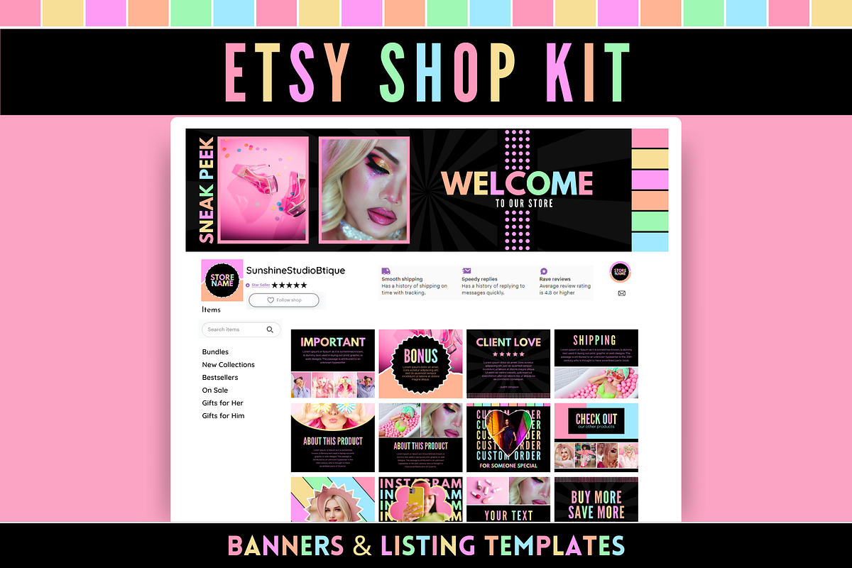 Pastel Neon Etsy Shop Kit, a Branding & Logo Template by SunshineStudioBoutique (Photo 1 of 6)