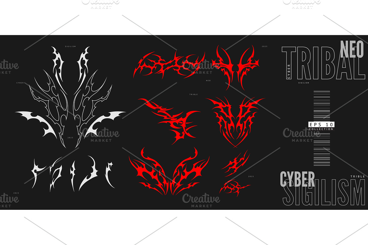 Neo tribal green elements collection, an Object Illustration by Sabelskaya