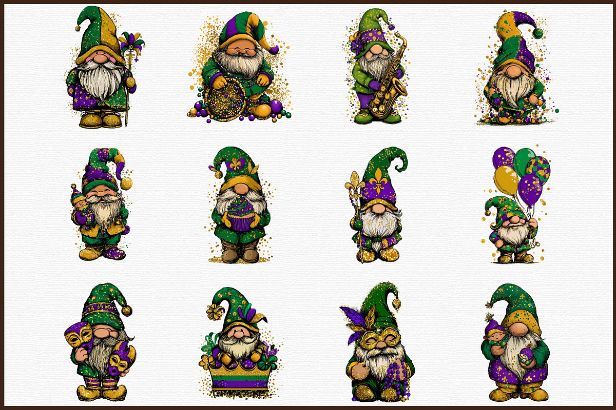Mardi Gras Gnome Clipart Set, an Illustration by Sublimation Artist (Photo 3 of 6)