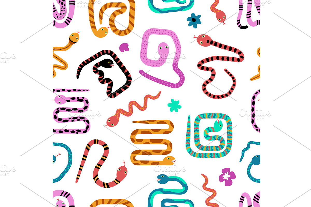 Abstract flat snakes seamless, an Animal Illustration by Valerie Bodnar