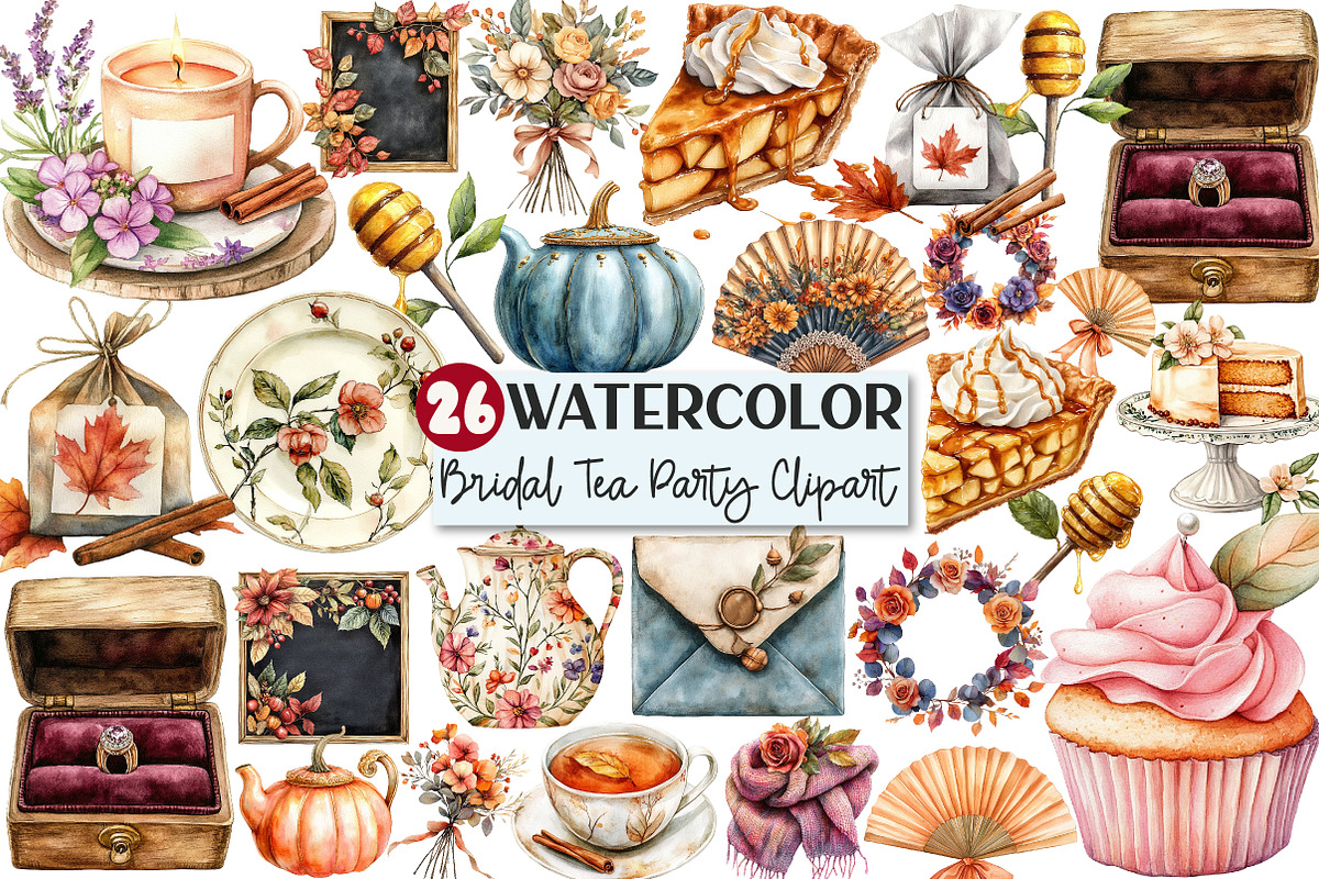 Autumn Bridal Tea Party Clipart, an Illustration by Rose Art (Photo 1 of 7)