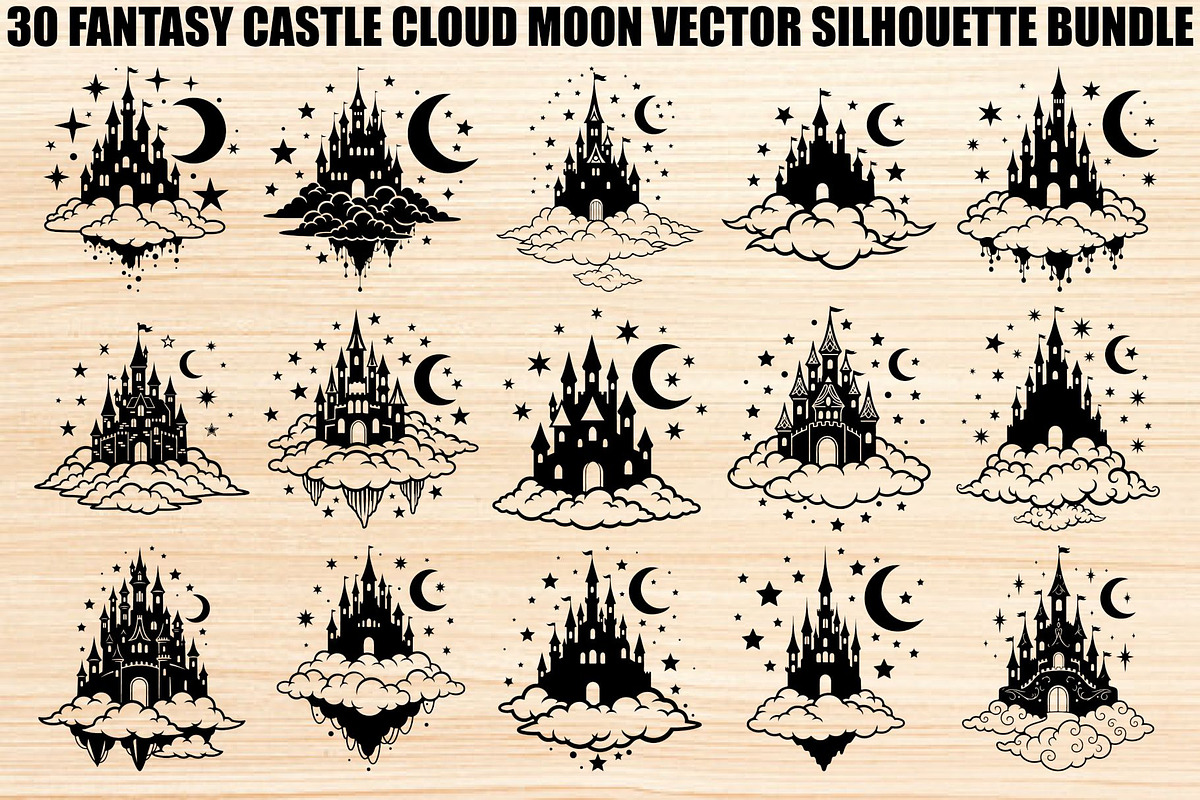 Fantasy Castle Cloud Moon Bundle, an Object Illustration by Gaye Art (Photo 1 of 30)
