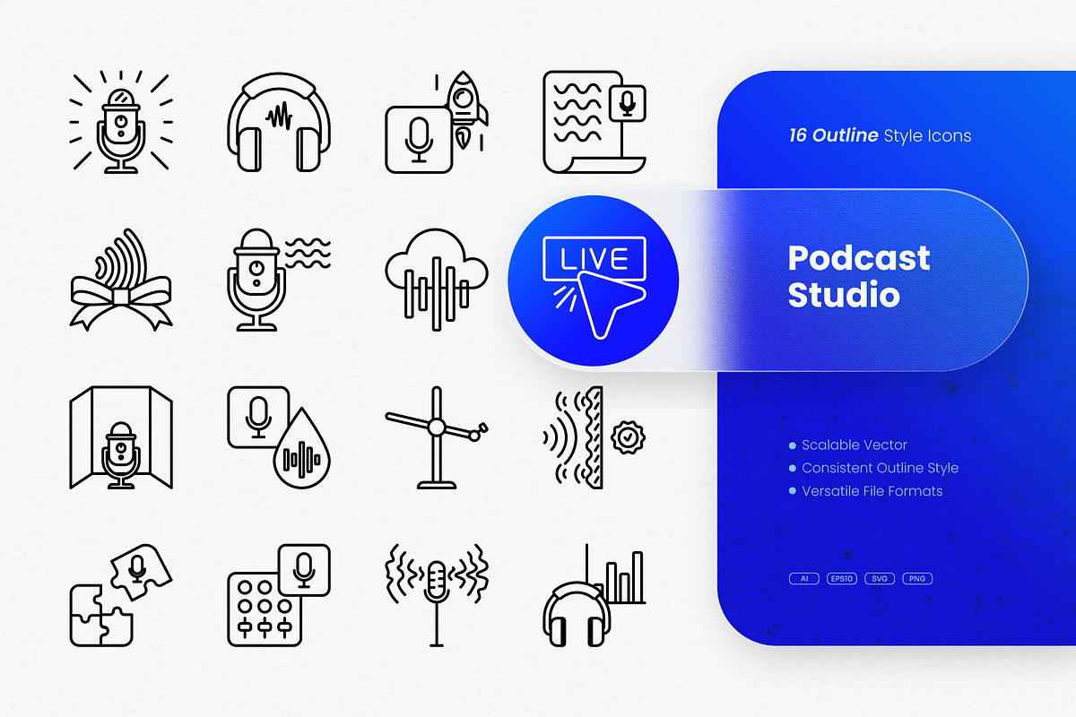 Podcast Studio Outline Icons, an Outline Icon by cidcud_graphic