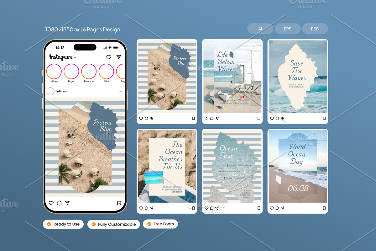 Ocean Day - Instagram Post, a Social Media Template by Izdihaar_Studio (Photo 1 of 4)