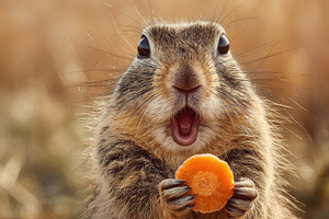 Rabbit holds carrot slice outdoors, a Photo by Beautiful things