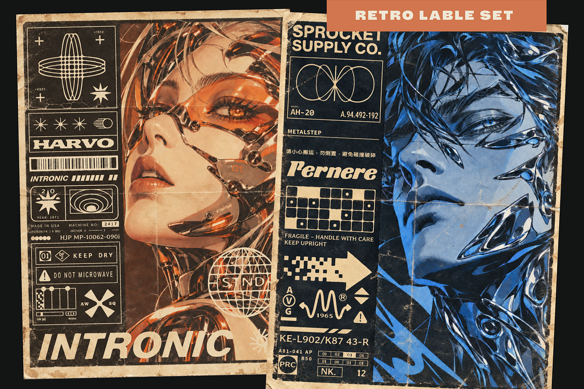 Retro Industrial Labels and Icons, an Object Graphic by Aure Design (Photo 1 of 9)