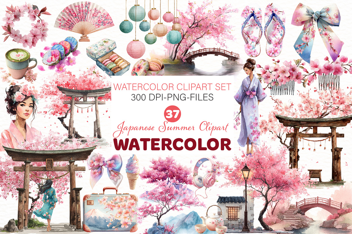 Watercolor Japanese Summer Clipart, an Illustration by Designworld (Photo 1 of 4)