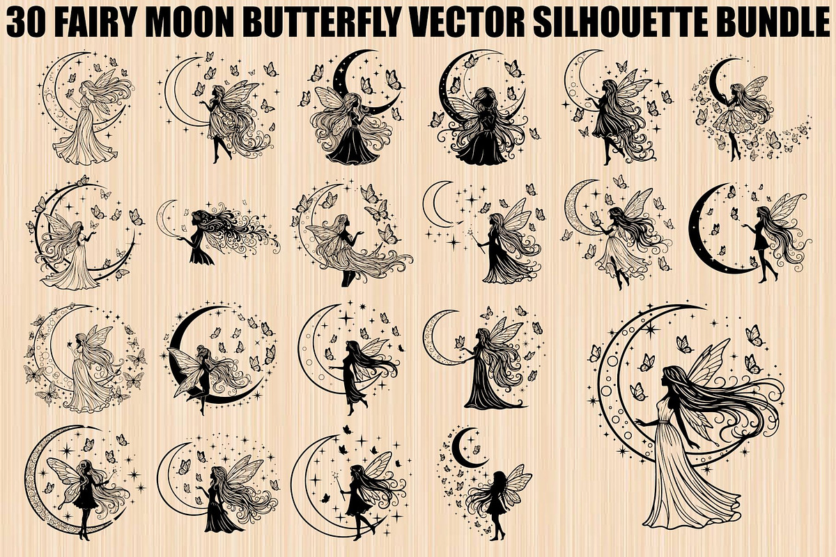 Fairy Moon Butterfly Silhouette, an Object Illustration by Gaye Art (Photo 1 of 31)
