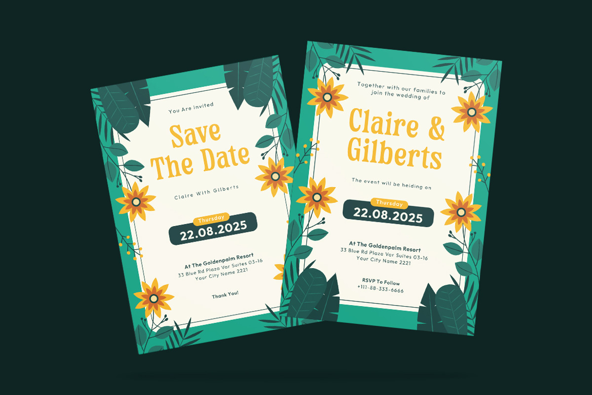 Road Green Floral Wedding Invitation, an Invitation Template by iDoodle Studio (Photo 3 of 4)