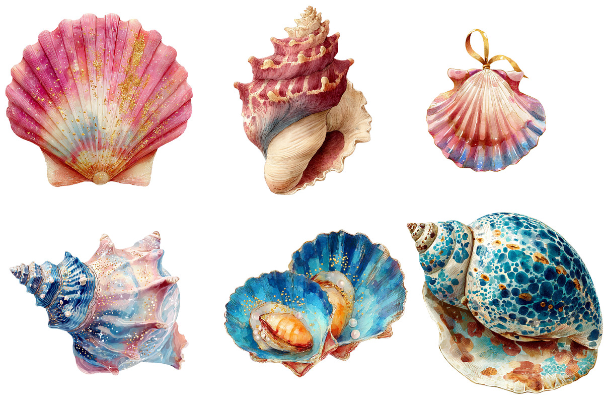 Coastal Seashell  Clipart, an Illustration by Watercolor design (Photo 4 of 4)