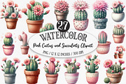 Pink Cactus and Succulents Clipart, an Illustration by Designking (Thumbnail 1 of 5)
