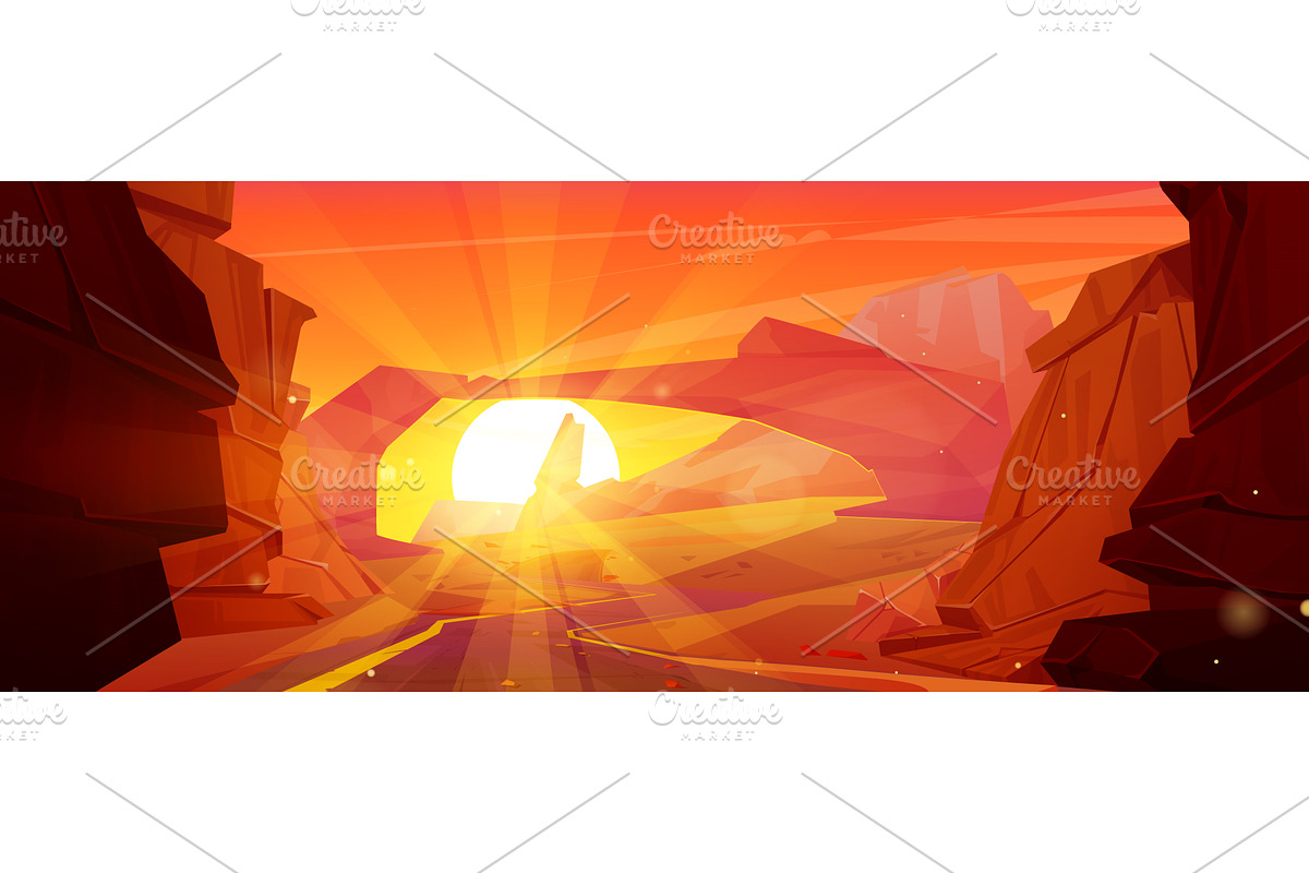 Sunset canyon background. Desert, an Illustration by art PVP - market