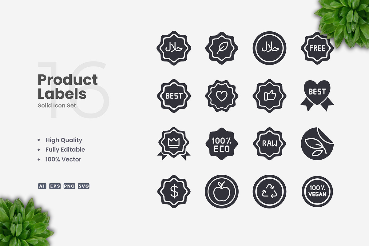 Product Labels Solid Icons, an Icon by Upnowgraphic