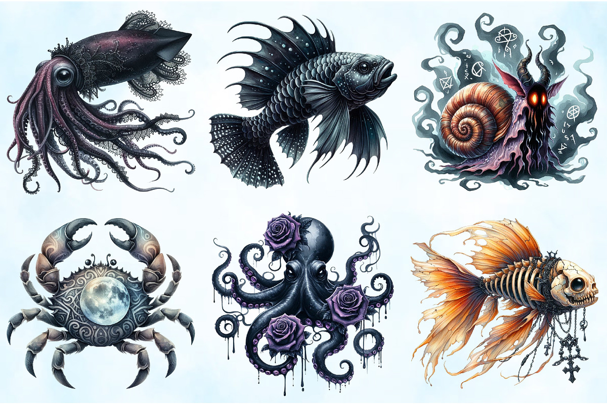 Summer Gothic Beach Aquatic Animals, an Illustration by Craft Nest (Photo 5 of 6)