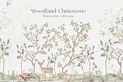 Woodland Chinoiserie Pattern scene, a Wallpaper Graphic by Grace Noboa Illustrations (Thumbnail 1 of 14)