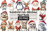 Watercolor Cute Christmas Clipart, an Illustration by Black Bird Studio (Thumbnail 1 of 6)