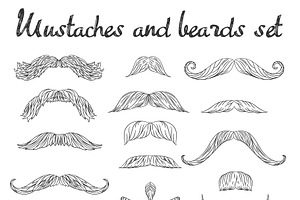 Man Hair, Mustache, Beards Set.