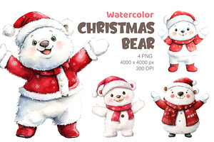 Christmas Bear. Watercolor PNG, an Animal Illustration by KENO Mascots