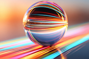Colorful light trails reflected in a glass sphere, an Abstract Photo by AlyaAnd