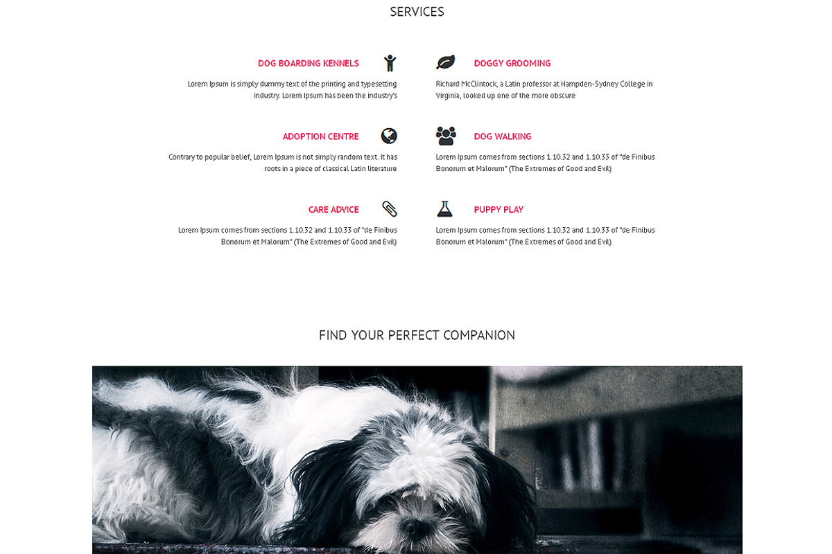 Pet Care Responsive One Page Theme, a Landing Page Template by IceTemplates (Photo 2 of 3)