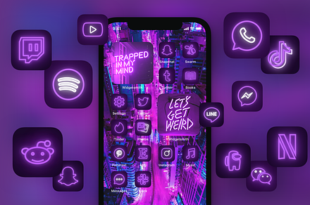 120 Purple Neon iOS 14 App Icon Pack