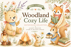 Woodland Animals Watercolor Clipart
