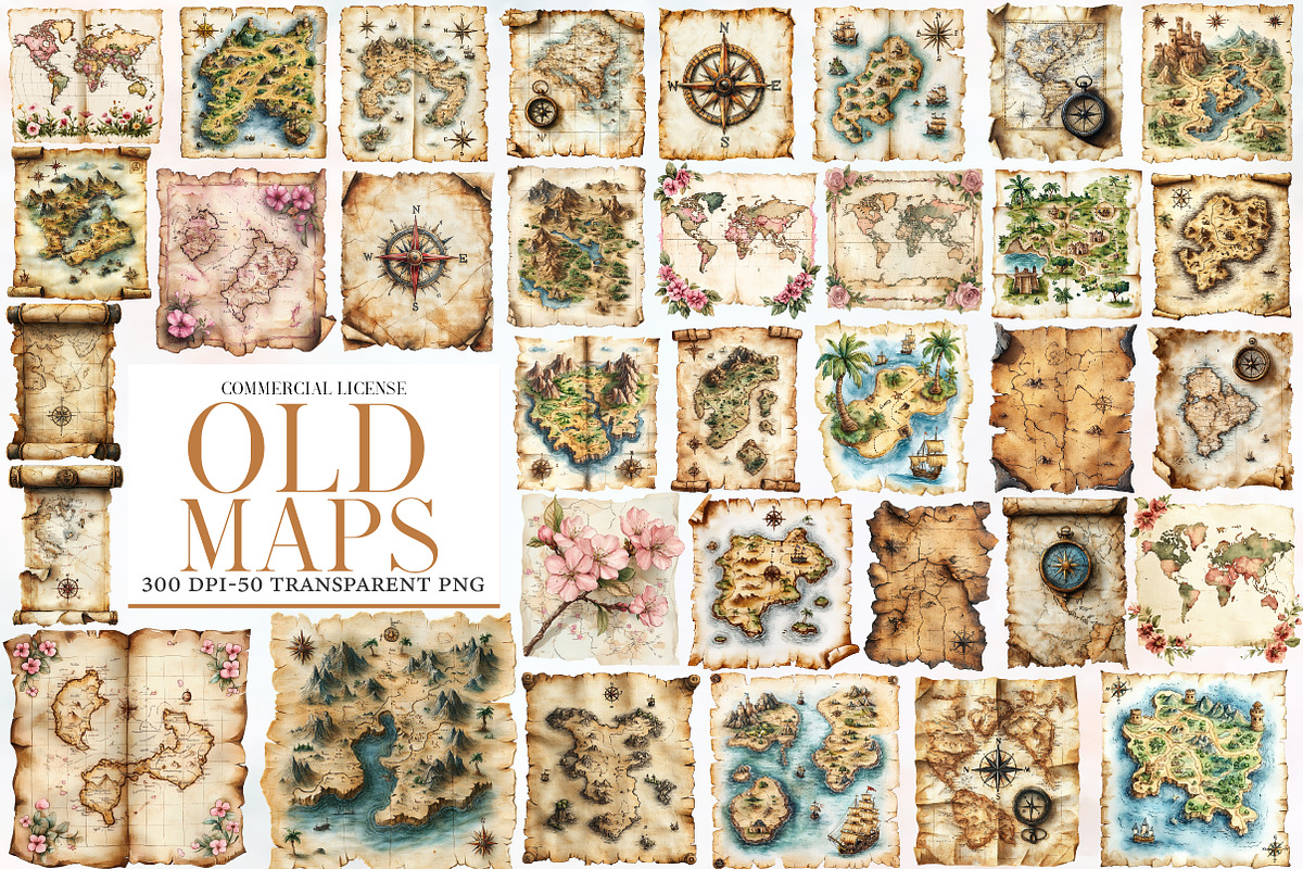 Old Maps Clipart, an Illustration by Designworld (Photo 1 of 6)