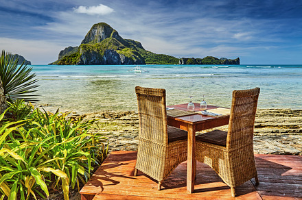 Outdoor terrace of the beach restaur