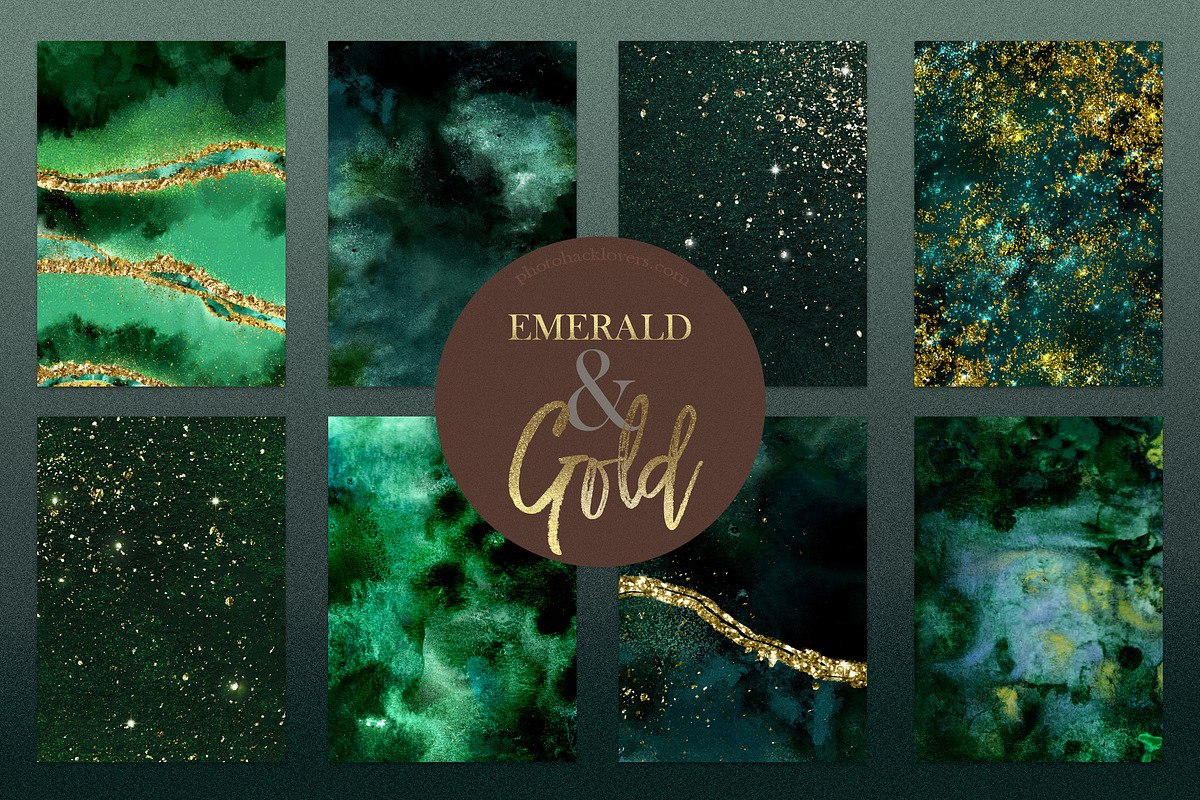 50 Gold & Emerald Watercolor Papers, a Texture Graphic by Photohacklovers (Photo 2 of 8)
