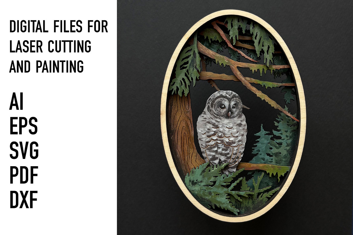 Forest Owl Layered SVG Cut File, an Object Graphic by HelloWood (Photo 1 of 3)