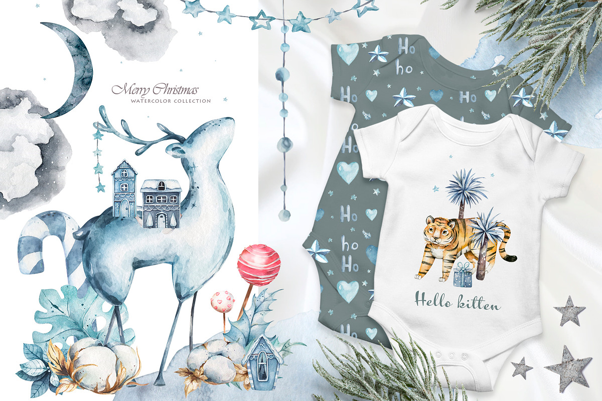 Cute Tiger and Christmas Watercolor, an Animal Illustration by Ann Art Houze (Photo 4 of 11)