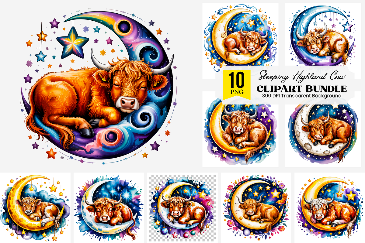 10 Sleeping Baby Cow PNG Clipart, an Illustration by Clipart Bloom (Photo 1 of 11)
