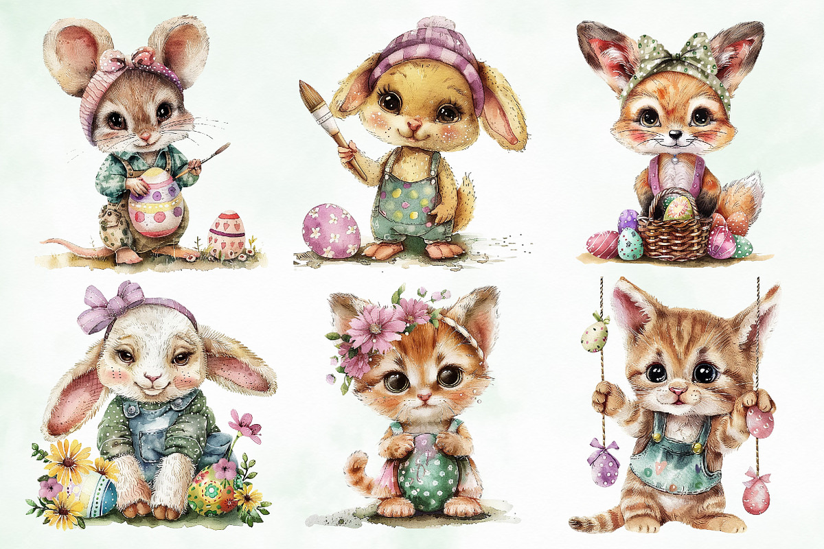 Watercolor Easter Cute Animals Png, an Illustration by Creative Art (Photo 6 of 8)