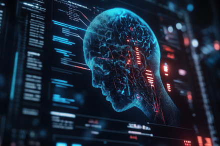 Futuristic glowing AI head profile, a Photo by Pavel_design