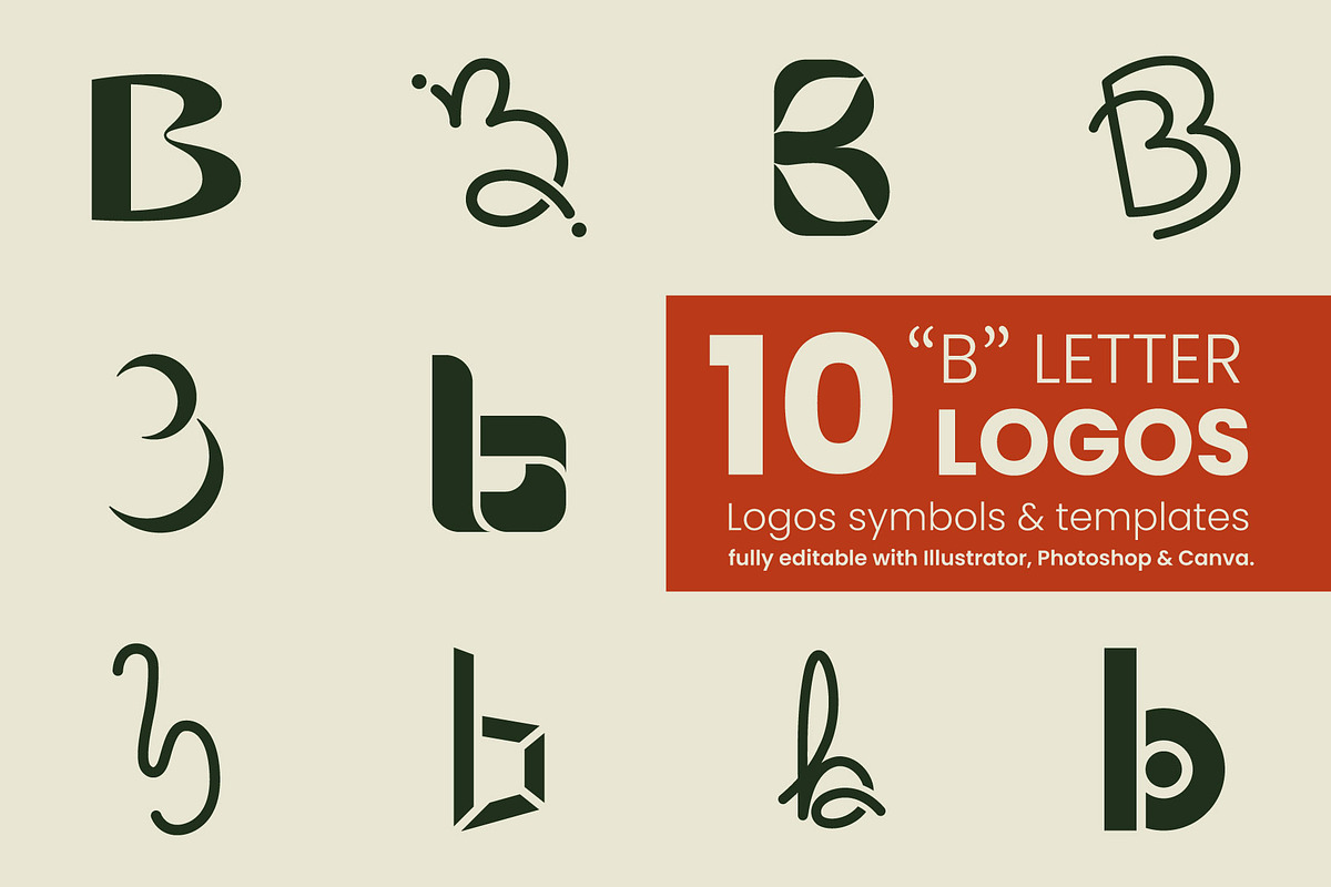 “B“ Letter Logo Kit - 10 logos, a Branding & Logo Template by Atelier Mélicope (Photo 1 of 12)