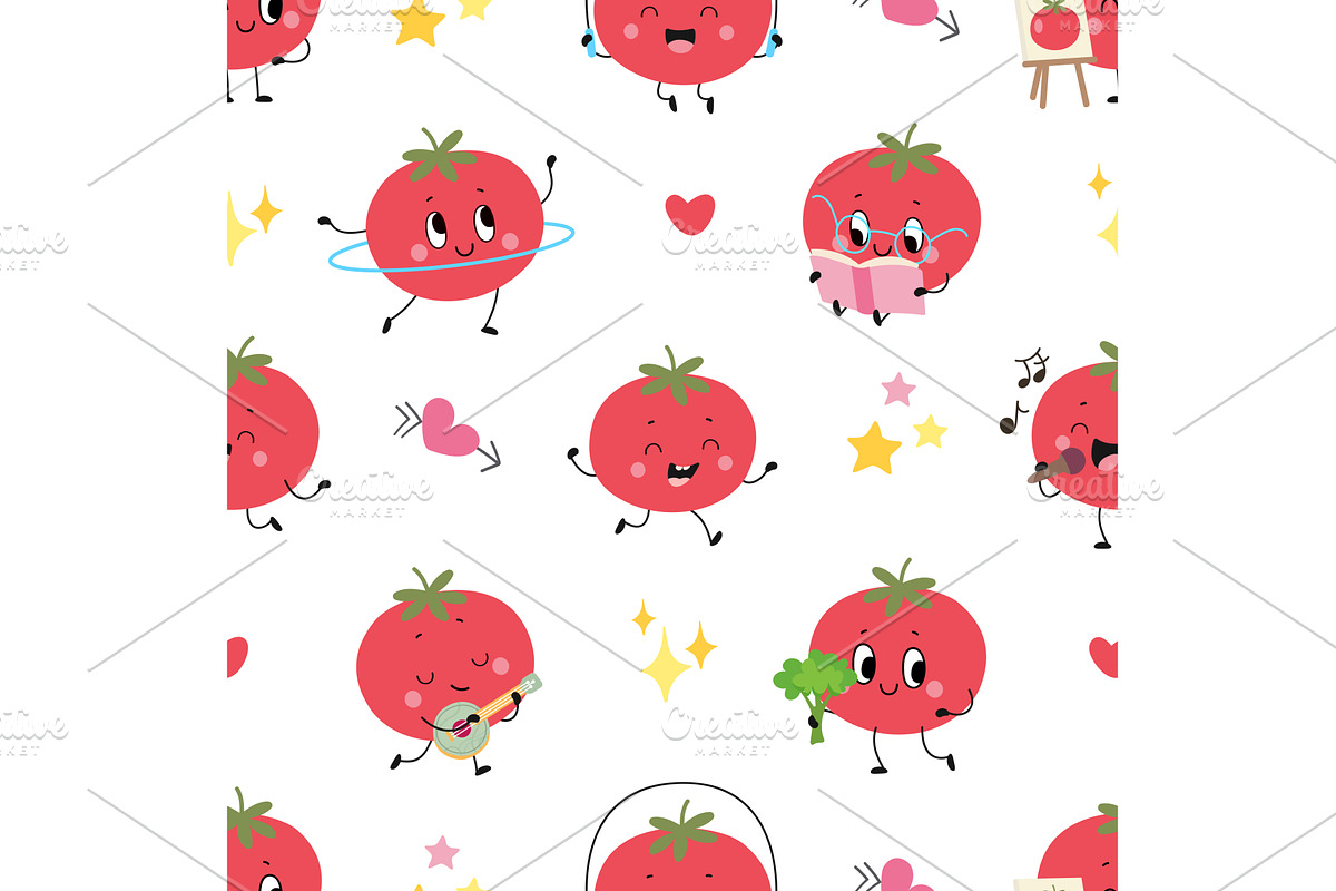 Cartoon tomato characters. Red, a Food Illustration by Valerie Bodnar