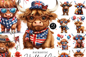 Patriotic Highland Cow Clipart, an Animal Illustration by Design Scotch