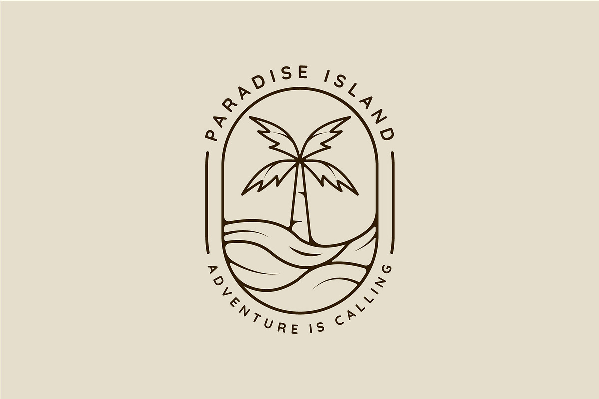 palm tree and ocean waves line art, a Branding & Logo Template by zyxroun shop