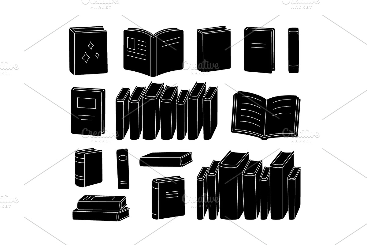Minimalist black book icons. Library, an Object Illustration by GraphiShop