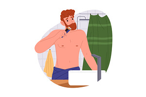 Man trimming beard at bathroom, a Person Illustration by Elegant Solution