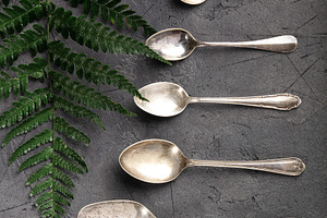 Rustic Culinary Flat-Lay Collection with Vintage Silverware, Spi, a Food & Drink Photo by Natalia Klenova's Shop