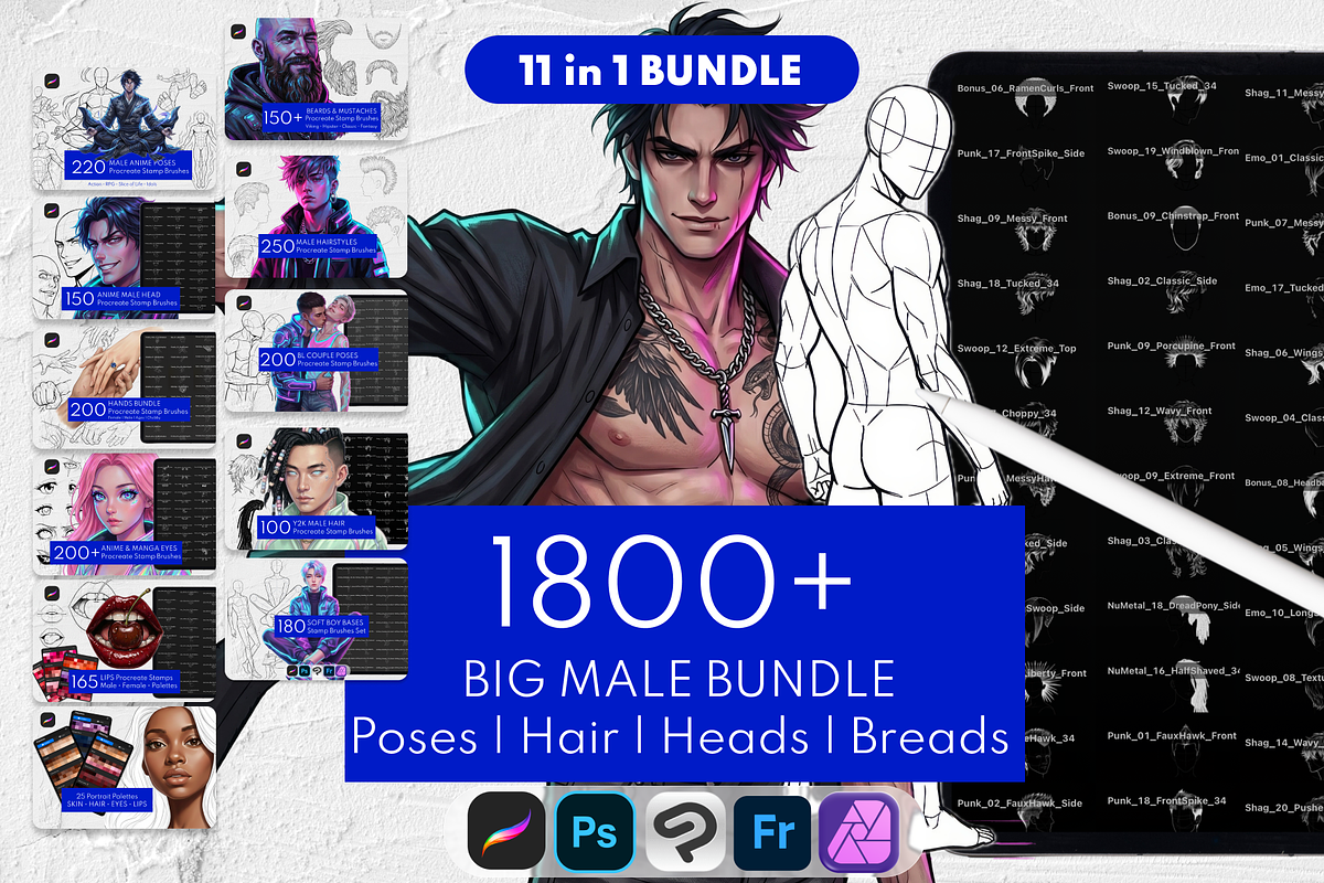 1800+ Male Character Procreate Stamp, a Brush Add-On by Selentaori Studio (Photo 1 of 16)