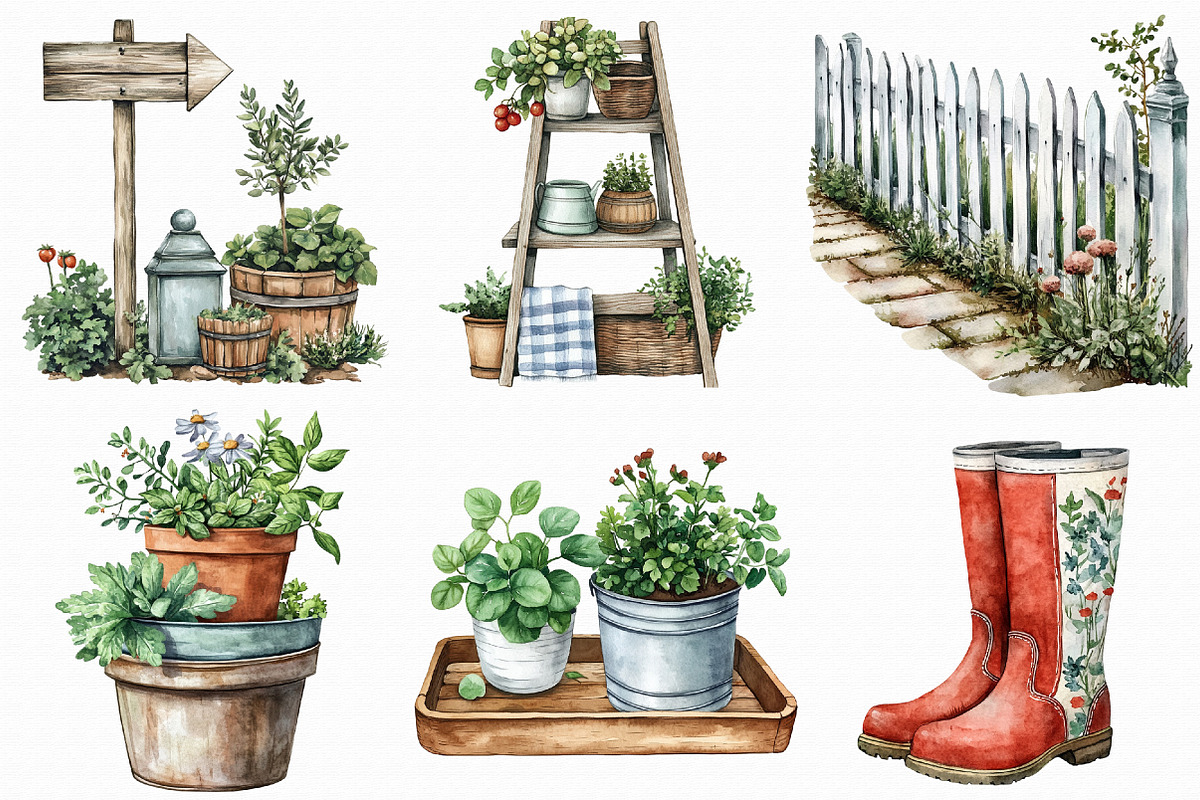 Watercolor Gardening House Clipart, an Illustration by Libby Wishes (Photo 3 of 6)