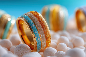 Gold rings with colorful glitter str, a Photo by Pixeness Studio