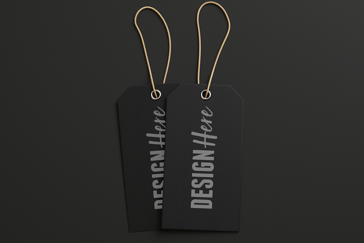 Black Hang Tags Mockup, an Apparel Mockup by Graphic Xtreme (Photo 1 of 2)