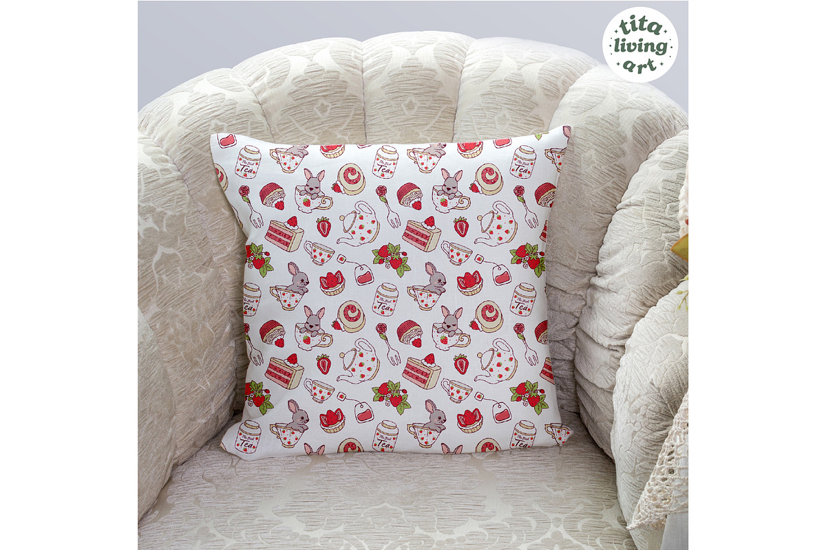 Strawberry Tea Time Seamless Pattern, a Food Illustration by TitaLivingArt (Photo 7 of 10)