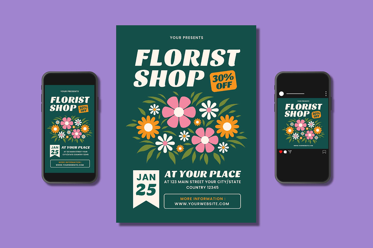 Florist Shop Flyer Set, a Flyer Template by Patria Ari (P4tcreativa) (Photo 1 of 4)