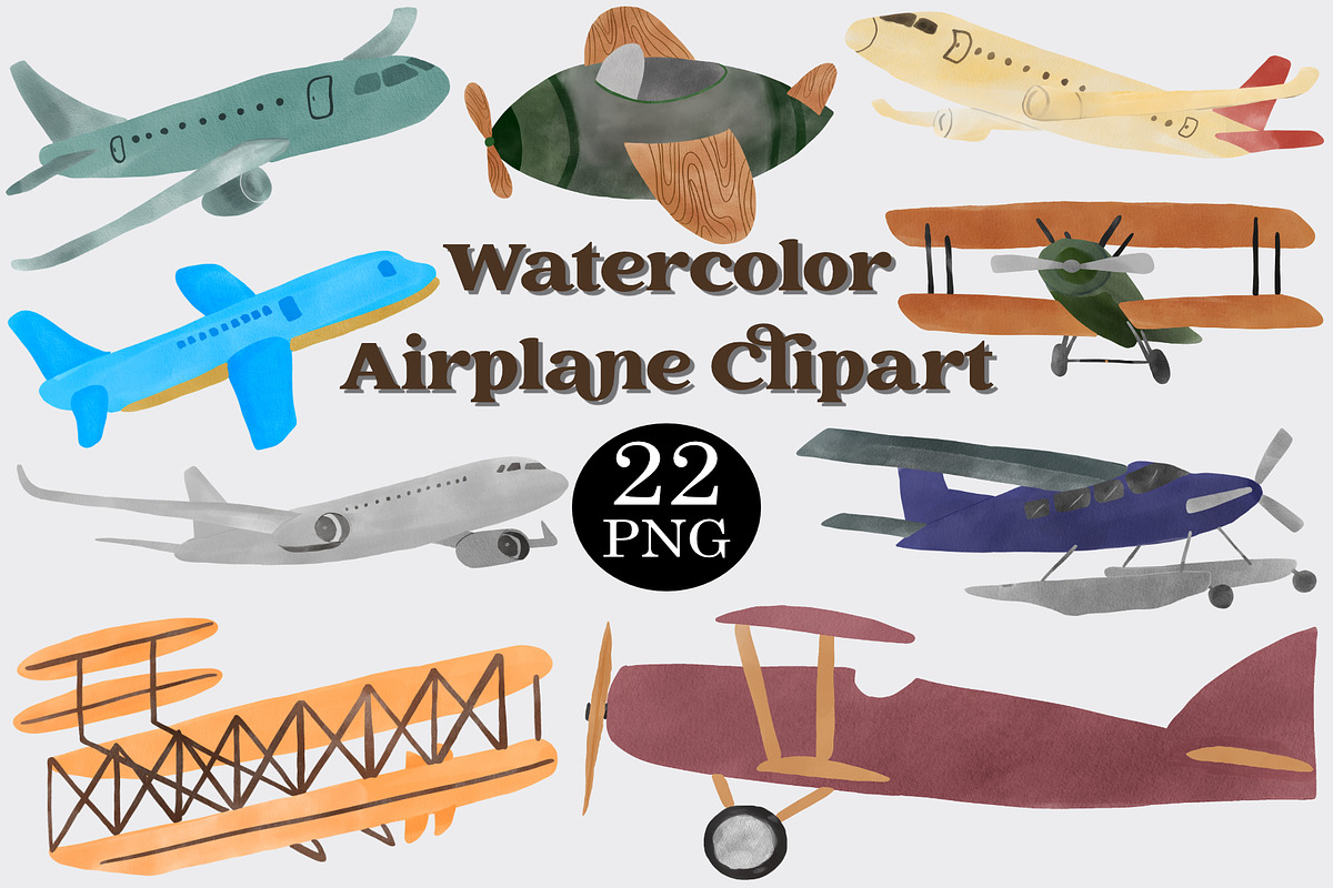 Watercolor Airplane Clipart Set, a Transportation Illustration by CropUp Creative (Photo 1 of 4)